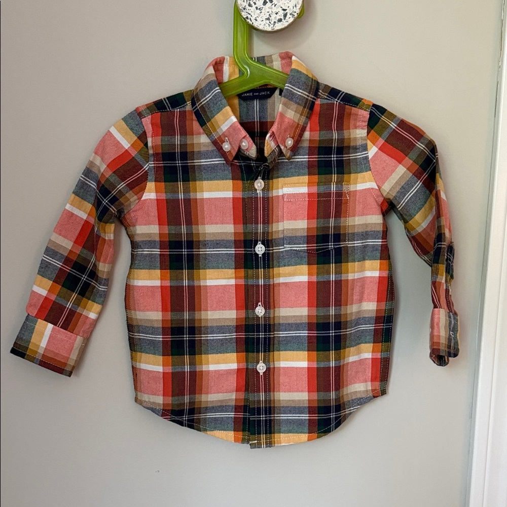 Janie and Jack Red, Navy & Yellow Plaid Button-Down Shirt